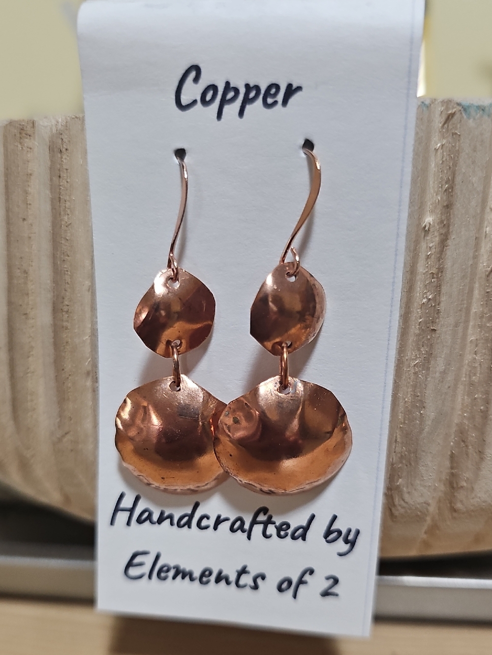 Elements Of 2  Handcrafted Genuine Copper Drop Dangle Earrings - Warm Copper